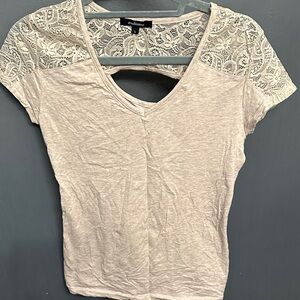 Ambiance Women's Lace Sleeve Tee - Cream